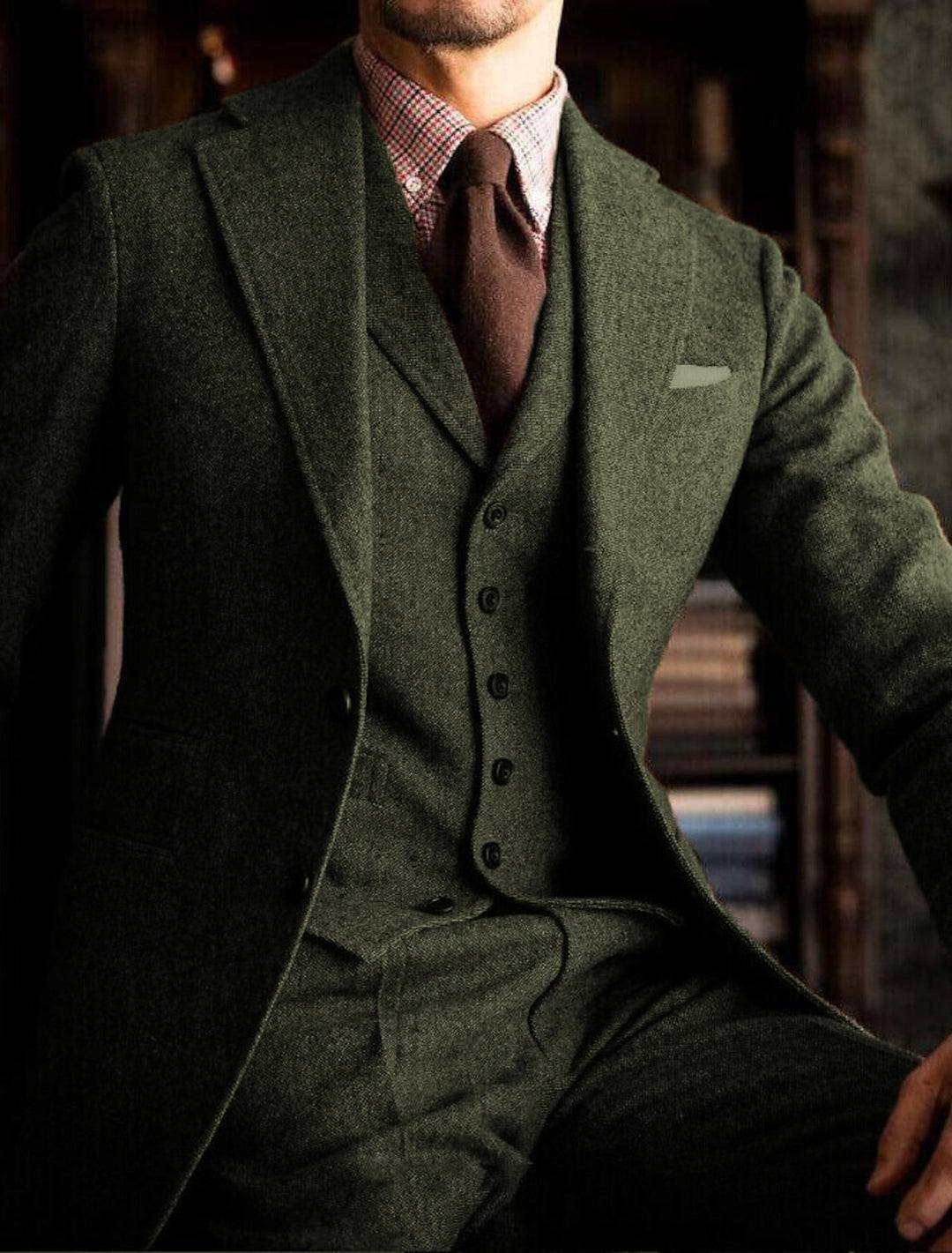 Costumes de Mariage 3 Pièces en Tweed de Couleur Unie à Simple Boutonnage et à Deux Boutons pour Hommes