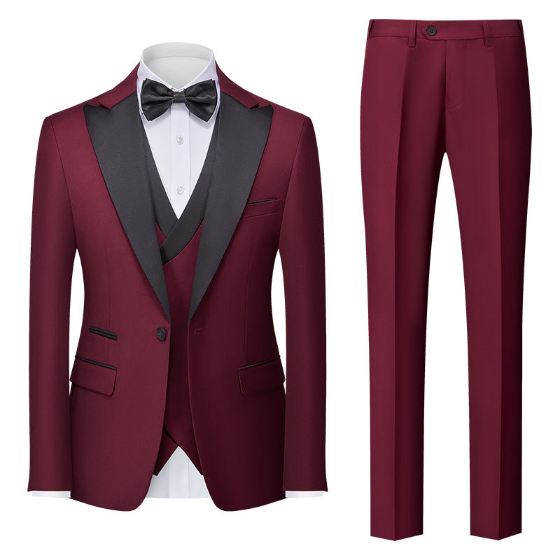 Costumes de Mariage 3 Pièces pour Hommes, Coupe Ajustée, Simple Boutonnage, Couleur Unie, Bordeaux, Vert, Rose, Rouge, Bleu, Blanc