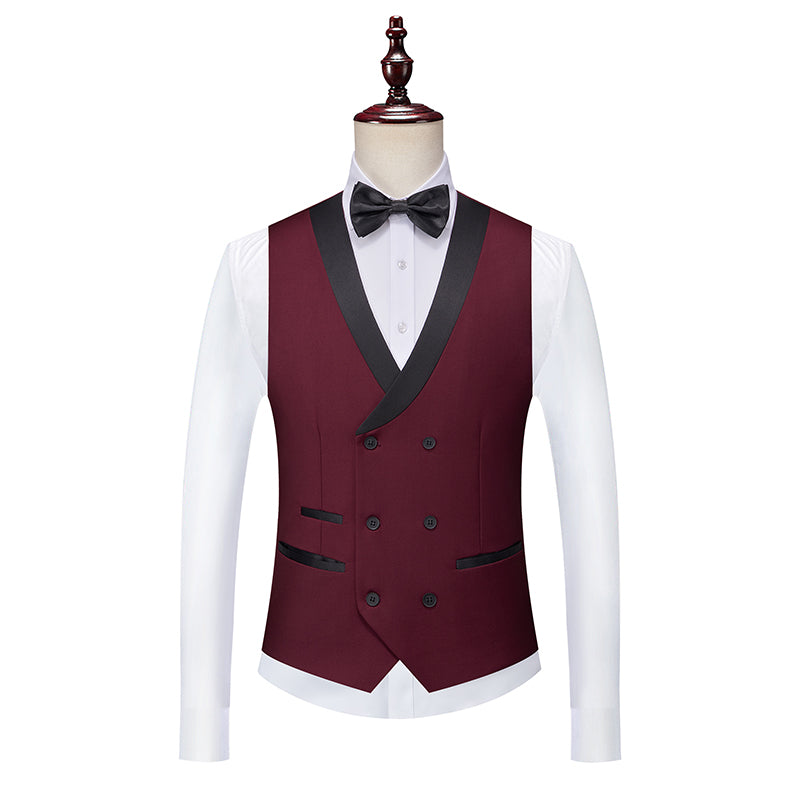 Costumes de Mariage 3 Pièces pour Hommes, Coupe Ajustée, Simple Boutonnage, Couleur Unie, Bordeaux, Vert, Rose, Rouge, Bleu, Blanc