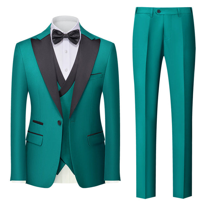 Costumes de Mariage 3 Pièces pour Hommes, Coupe Ajustée, Simple Boutonnage, Couleur Unie, Bordeaux, Vert, Rose, Rouge, Bleu, Blanc