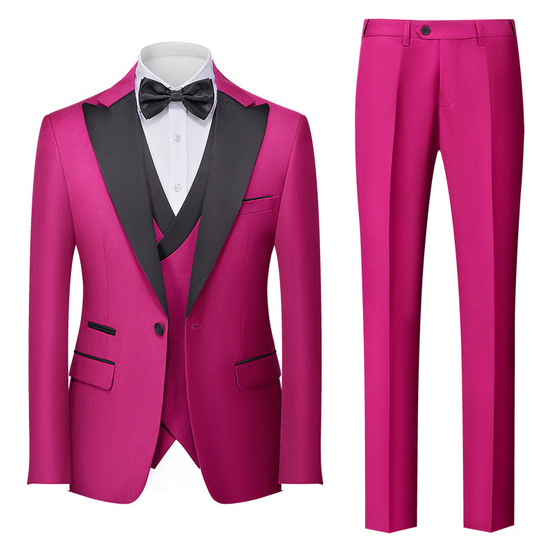 Costumes de Mariage 3 Pièces pour Hommes, Coupe Ajustée, Simple Boutonnage, Couleur Unie, Bordeaux, Vert, Rose, Rouge, Bleu, Blanc