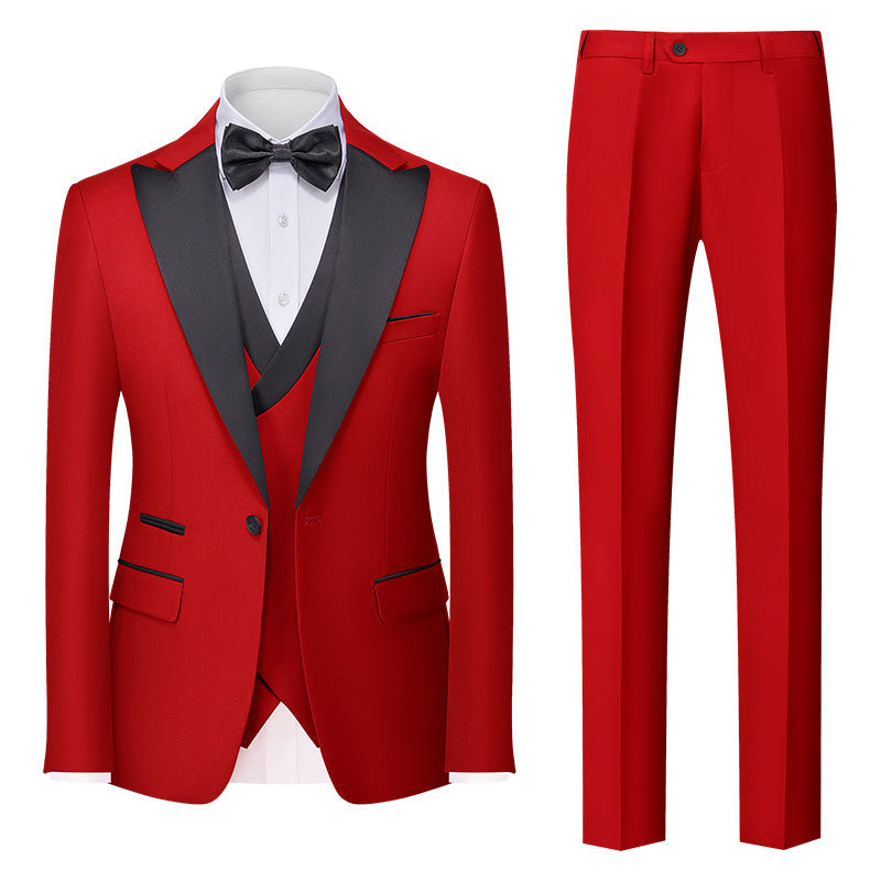 Costumes de Mariage 3 Pièces pour Hommes, Coupe Ajustée, Simple Boutonnage, Couleur Unie, Bordeaux, Vert, Rose, Rouge, Bleu, Blanc