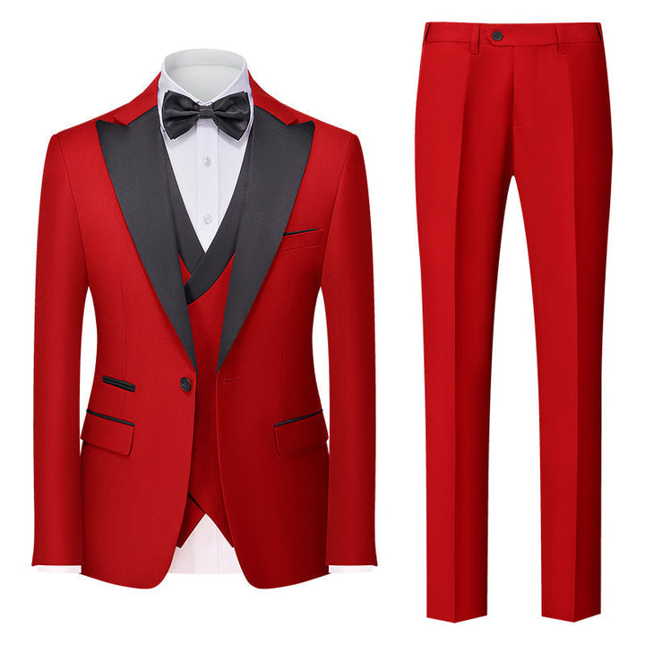 Costumes de Mariage 3 Pièces pour Hommes, Coupe Ajustée, Simple Boutonnage, Couleur Unie, Bordeaux, Vert, Rose, Rouge, Bleu, Blanc