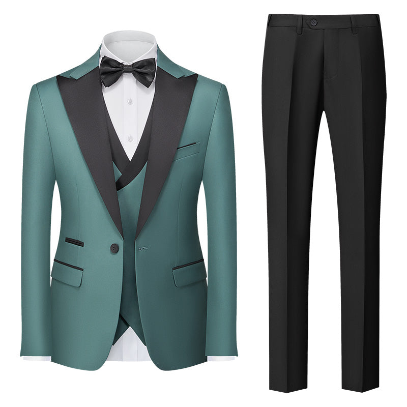 Costumes de Mariage 3 Pièces pour Hommes, Coupe Ajustée, Simple Boutonnage, Couleur Unie, Bordeaux, Vert, Rose, Rouge, Bleu, Blanc