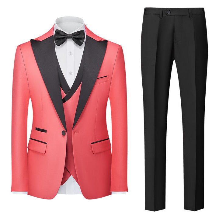 Costumes de Mariage 3 Pièces pour Hommes, Coupe Ajustée, Simple Boutonnage, Couleur Unie, Bordeaux, Vert, Rose, Rouge, Bleu, Blanc