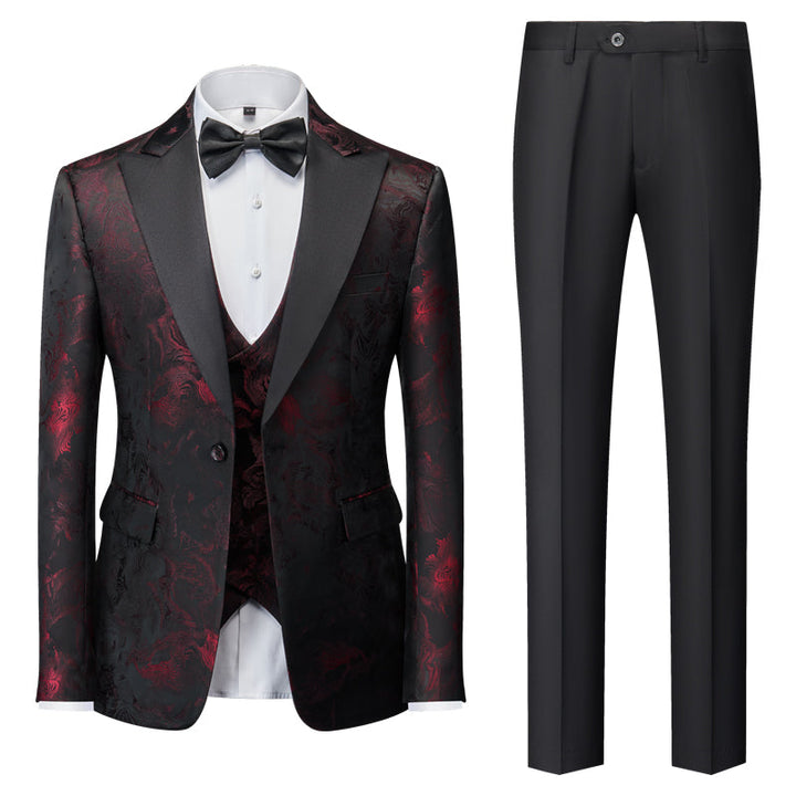 Costumes de Mariage 3 Pièces Imprimés Bleu Rouge Or Noir pour Hommes, Coupe Ajustée, Simple Boutonnage, Un Bouton