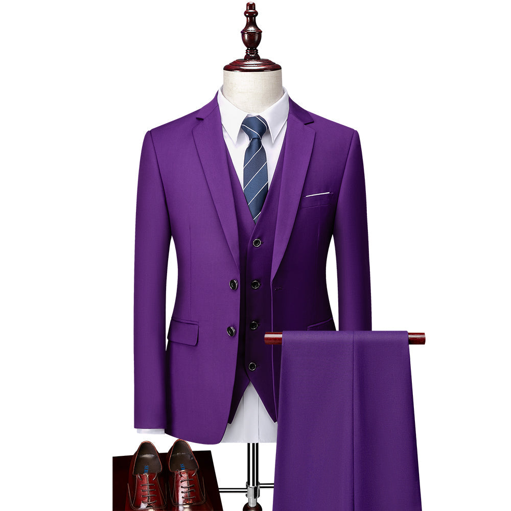 Costumes de Mariage 3 Pièces pour Hommes, Coupe Ajustée, Simple Boutonnage, Deux Boutons, Couleur Unie, Bleu Ivoire Violet Bordeaux Blanc Vert Noir