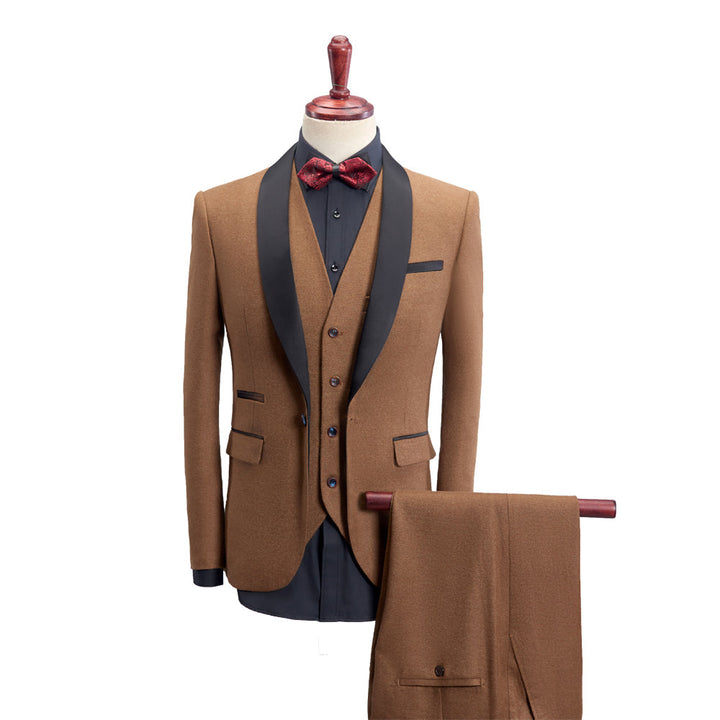 Costumes de Mariage 3 Pièces pour Hommes, Coupe Ajustée, Simple Boutonnage, Couleur Unie, Kaki, Bordeaux, Bleu, Gris, Noir