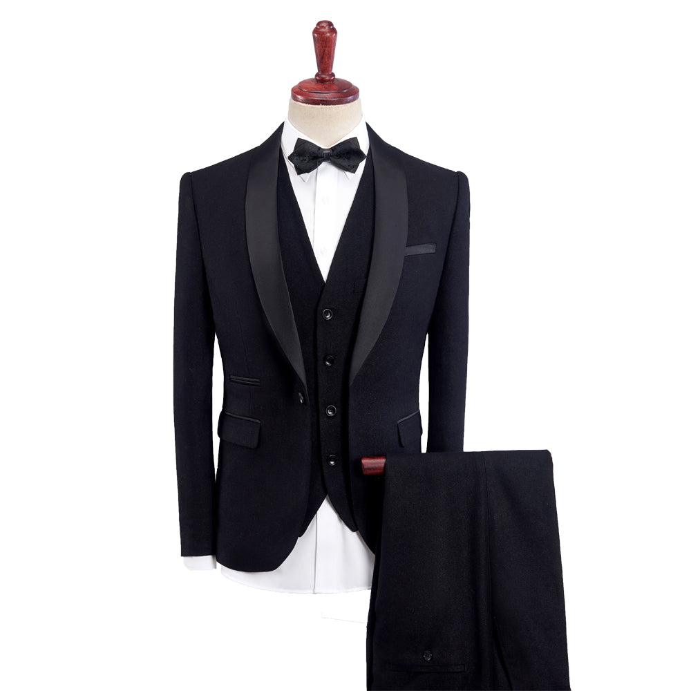 Costumes de Mariage 3 Pièces pour Hommes, Coupe Ajustée, Simple Boutonnage, Couleur Unie, Kaki, Bordeaux, Bleu, Gris, Noir