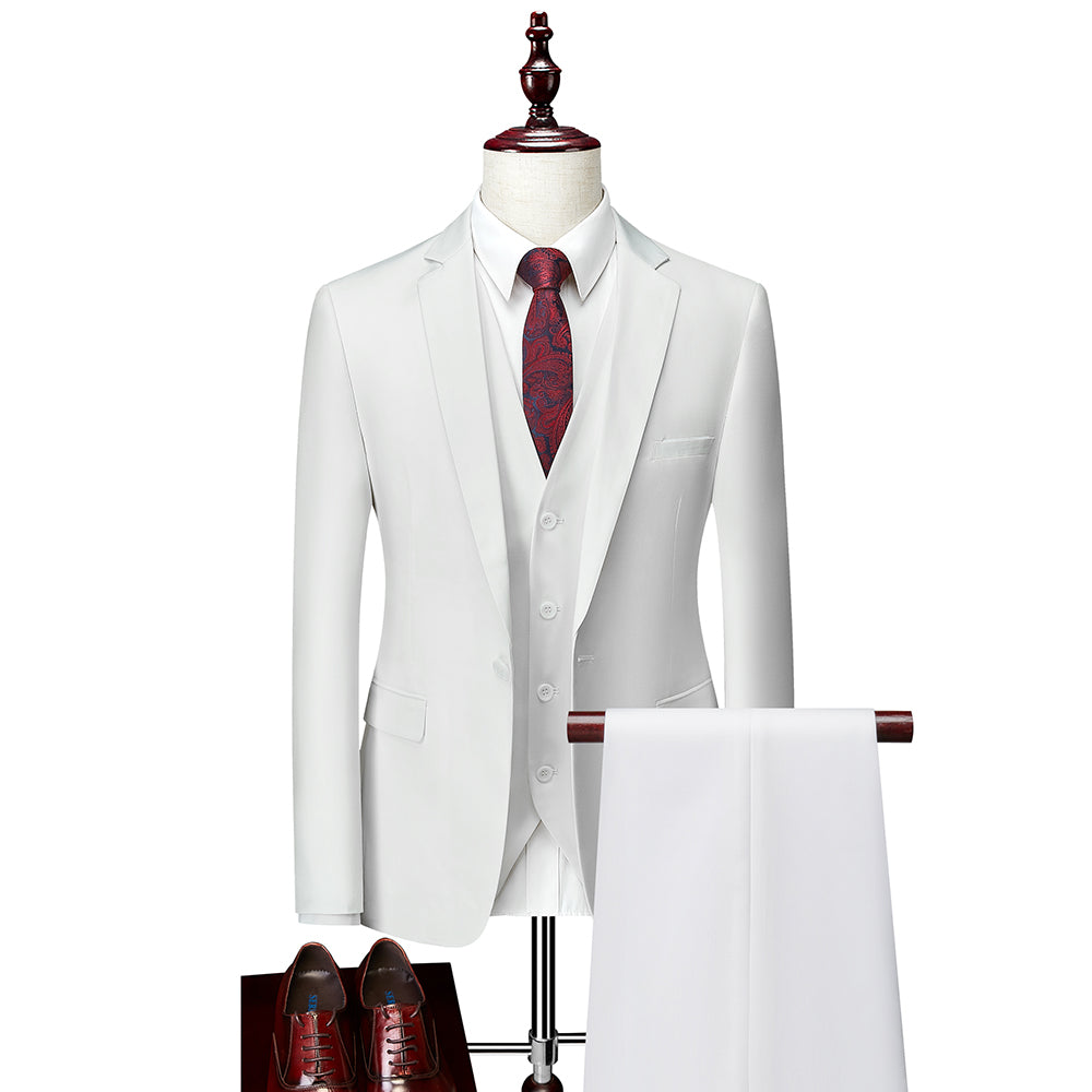 Costumes de Mariage 3 Pièces pour Hommes, Coupe Ajustée, Simple Boutonnage, Couleur Unie, Bordeaux, Blanc, Ivoire, Gris, Bleu