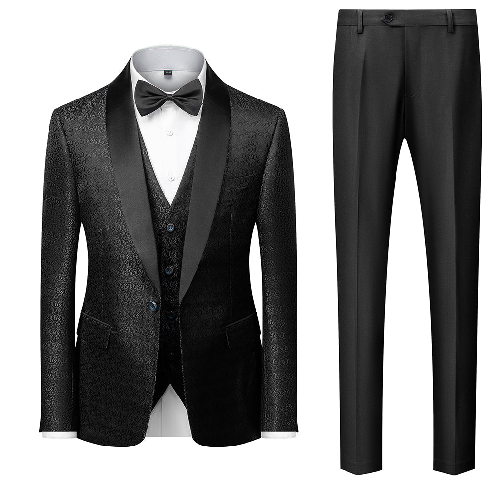Costume 3 Pièces Imprimé Rouge Bleu Noir Blanc pour Homme, Coupe Ajustée, Simple Boutonnage, Un Bouton, pour Bal de Promo