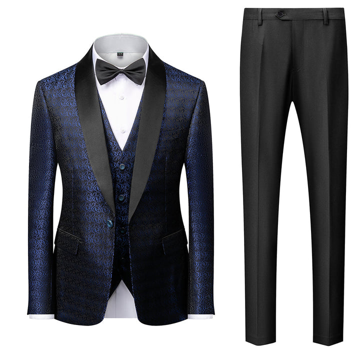 Costume 3 Pièces Imprimé Rouge Bleu Noir Blanc pour Homme, Coupe Ajustée, Simple Boutonnage, Un Bouton, pour Bal de Promo