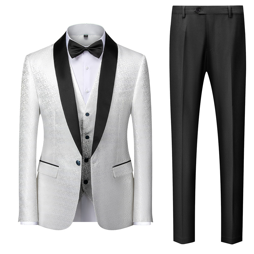Costume 3 Pièces Imprimé Rouge Bleu Noir Blanc pour Homme, Coupe Ajustée, Simple Boutonnage, Un Bouton, pour Bal de Promo