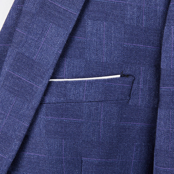Costumes de Mariage à Carreaux 3 Pièces Bleu Bordeaux Noir pour Hommes, Coupe Ajustée, Simple Boutonnage, Un Bouton