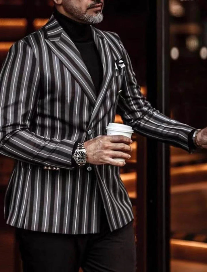 Veste Décontractée à Rayures à Quatre Boutons et à Double Boutonnage pour Homme, Coupe Ajustée