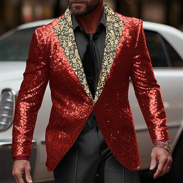 Veste de Soirée à Paillettes à Un Bouton et à Coupe Ajustée pour Homme