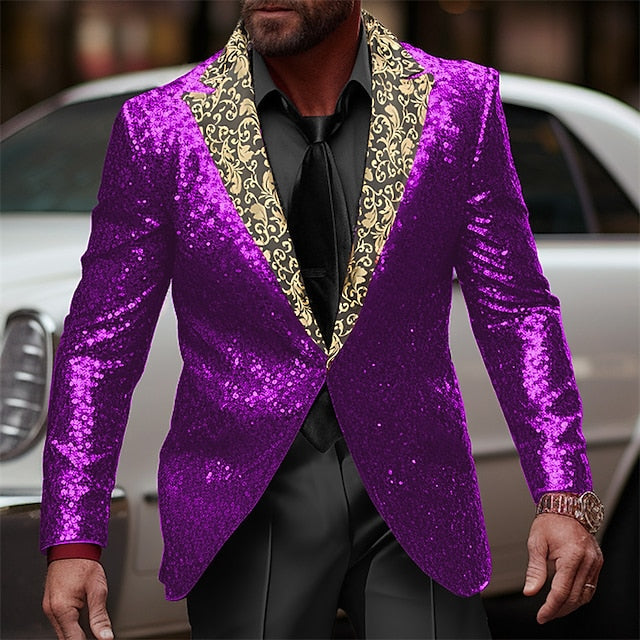 Veste de Soirée à Paillettes à Un Bouton et à Coupe Ajustée pour Homme