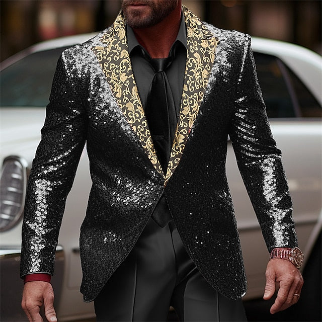 Veste de Soirée à Paillettes à Un Bouton et à Coupe Ajustée pour Homme