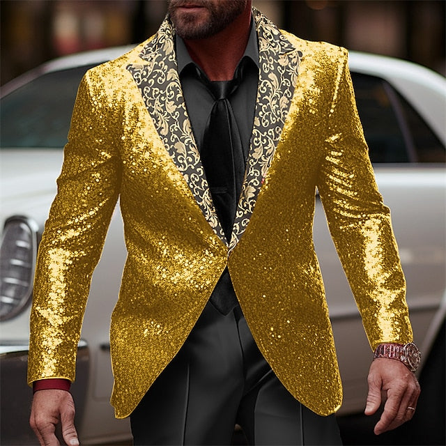 Veste de Soirée à Paillettes à Un Bouton et à Coupe Ajustée pour Homme