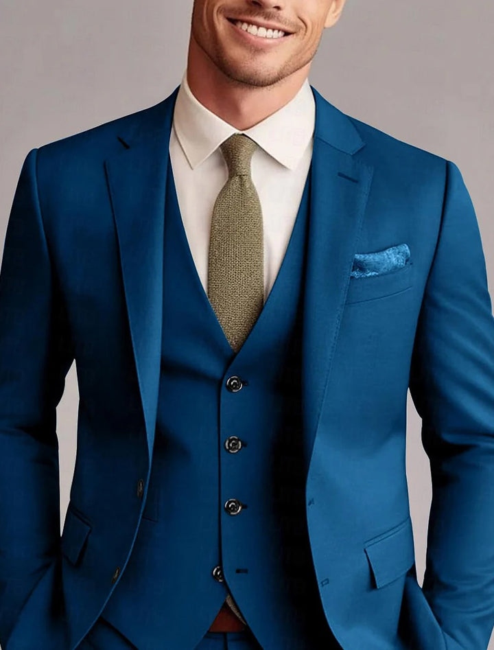 Costumes de Mariage 3 Pièces Sur Mesure pour Hommes, Couleur Unie, Coupe Droite, Deux Boutons, Vert, Rouge, Bleu, Jaune