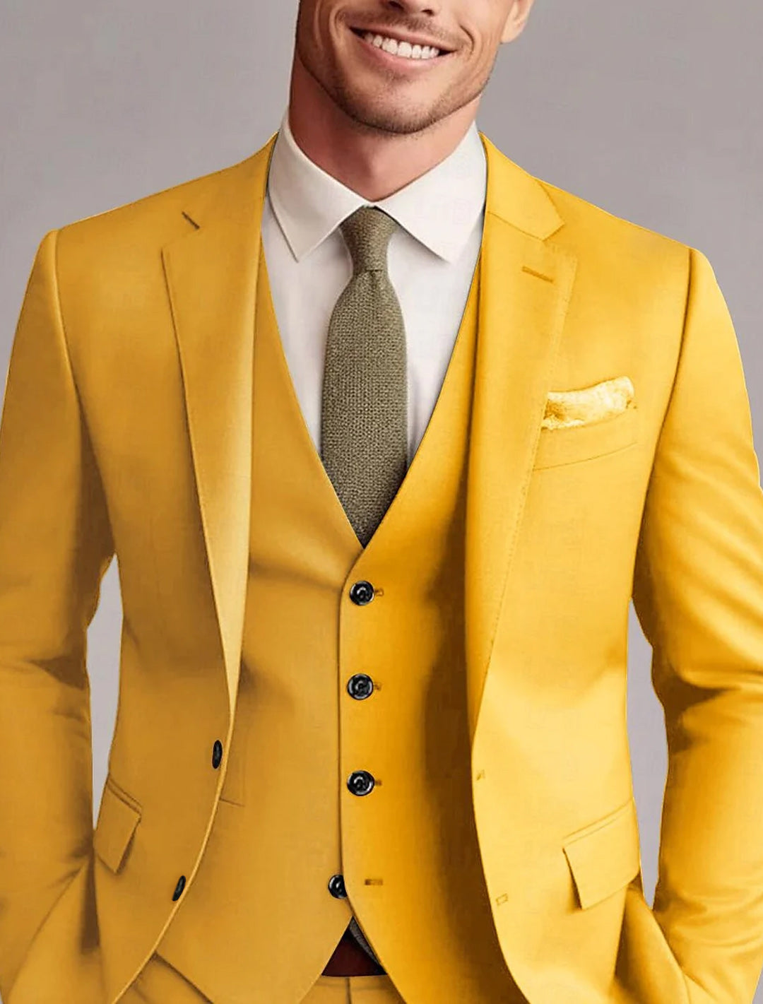Costumes de Mariage 3 Pièces Sur Mesure pour Hommes, Couleur Unie, Coupe Droite, Deux Boutons, Vert, Rouge, Bleu, Jaune