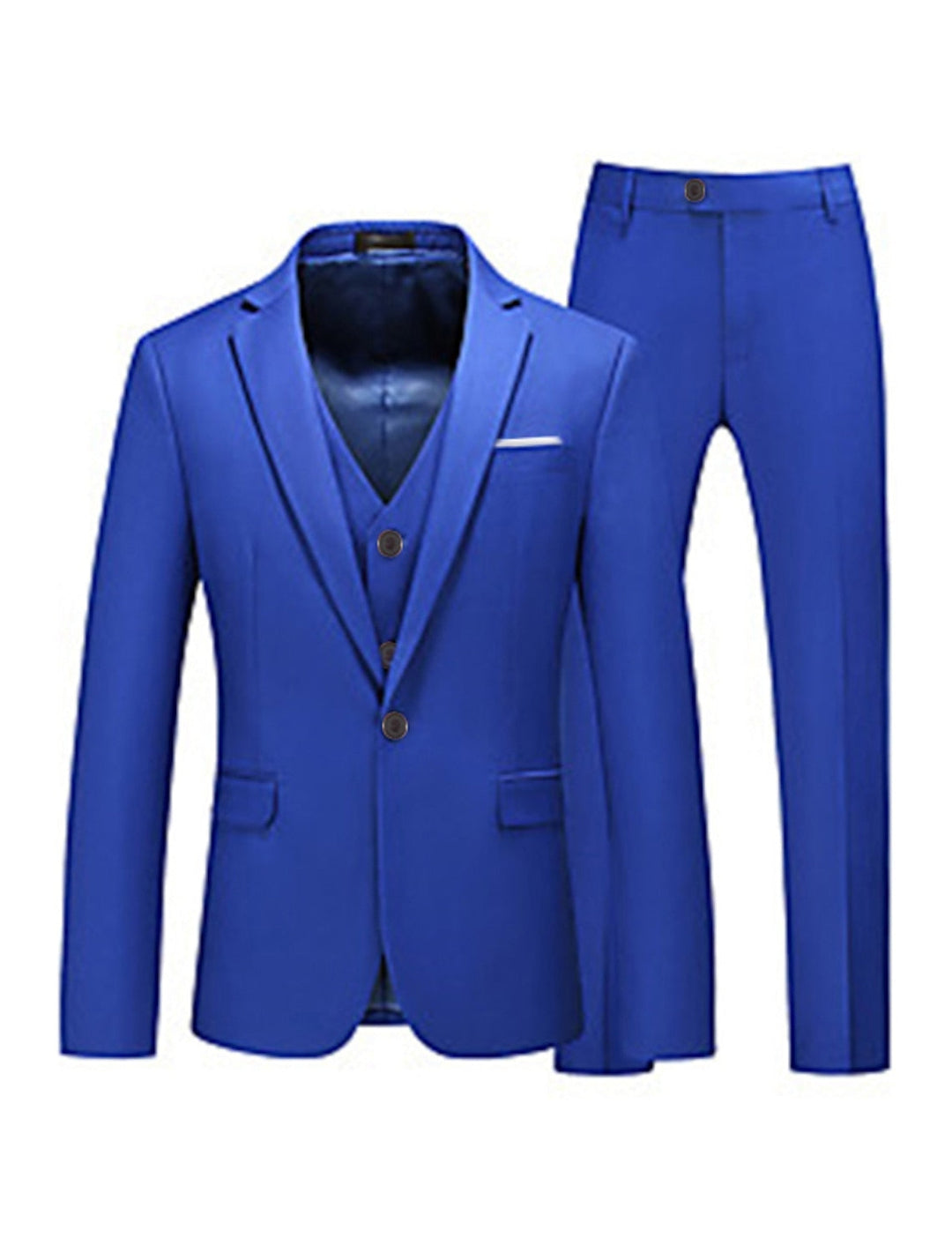Costumes de Fête 3 Pièces pour Hommes, Coupe Ajustée, Couleur Unie, Simple Boutonnage, Un Bouton, Rose, Rouge, Bleu, Jaune