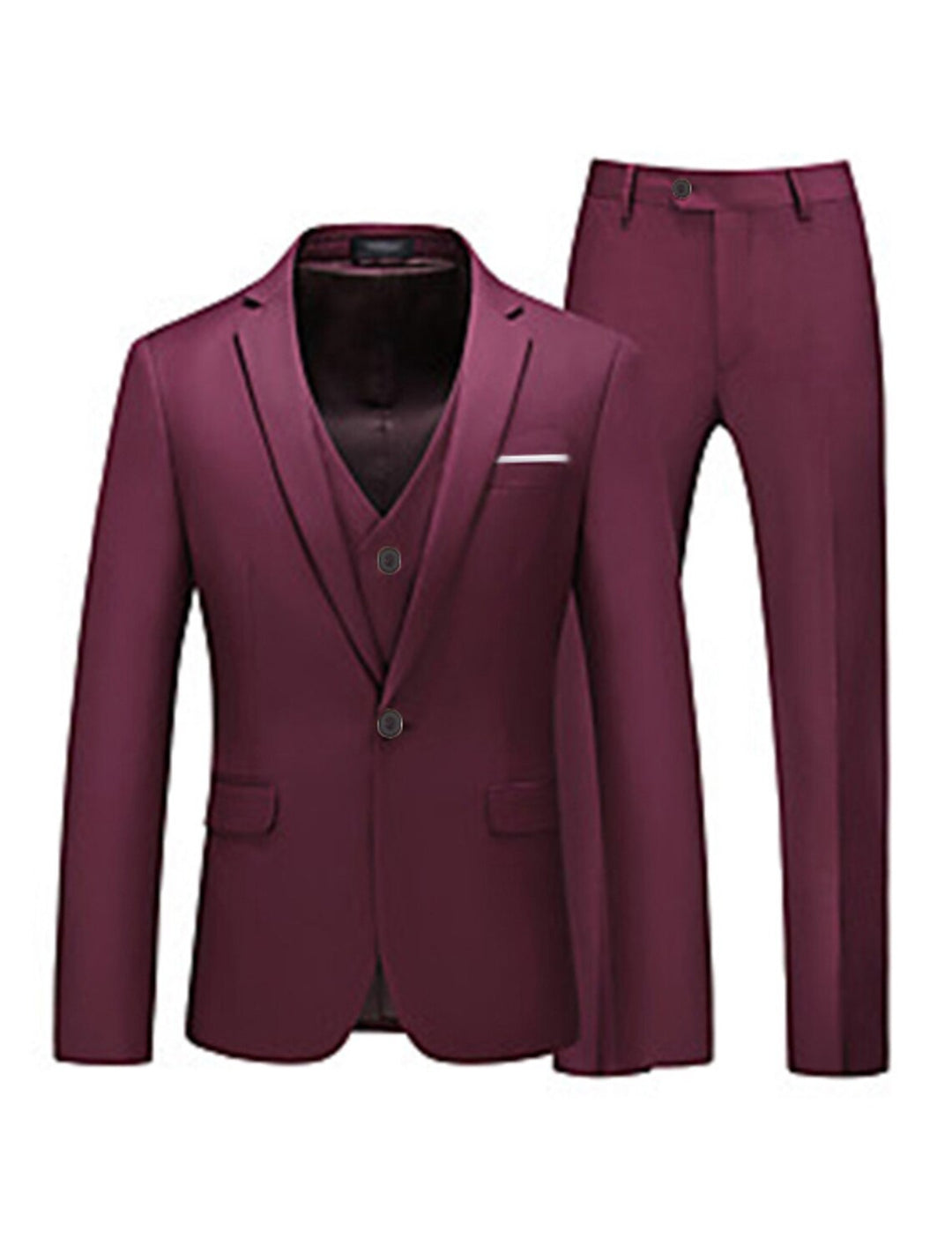 Costumes de Fête 3 Pièces pour Hommes, Coupe Ajustée, Couleur Unie, Simple Boutonnage, Un Bouton, Rose, Rouge, Bleu, Jaune