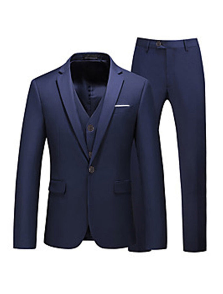 Costumes de Fête 3 Pièces pour Hommes, Coupe Ajustée, Couleur Unie, Simple Boutonnage, Un Bouton, Rose, Rouge, Bleu, Jaune
