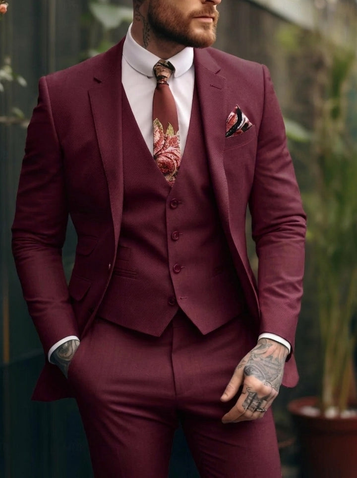 Costumes de Mariage 3 Pièces pour Hommes, Coupe Ajustée, Simple Boutonnage et Un Bouton