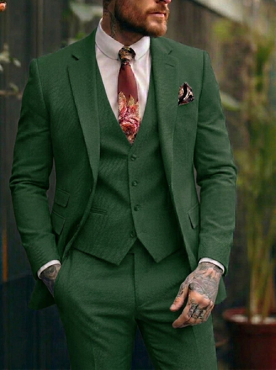 Costumes de Mariage 3 Pièces pour Hommes, Coupe Ajustée, Simple Boutonnage et Un Bouton