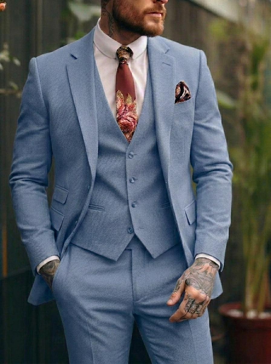 Costumes de Mariage 3 Pièces pour Hommes, Coupe Ajustée, Simple Boutonnage et Un Bouton