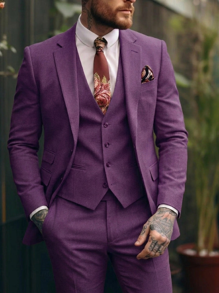 Costumes de Mariage 3 Pièces pour Hommes, Coupe Ajustée, Simple Boutonnage et Un Bouton
