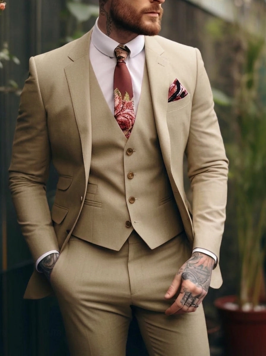 Costumes de Mariage 3 Pièces pour Hommes, Coupe Ajustée, Simple Boutonnage et Un Bouton