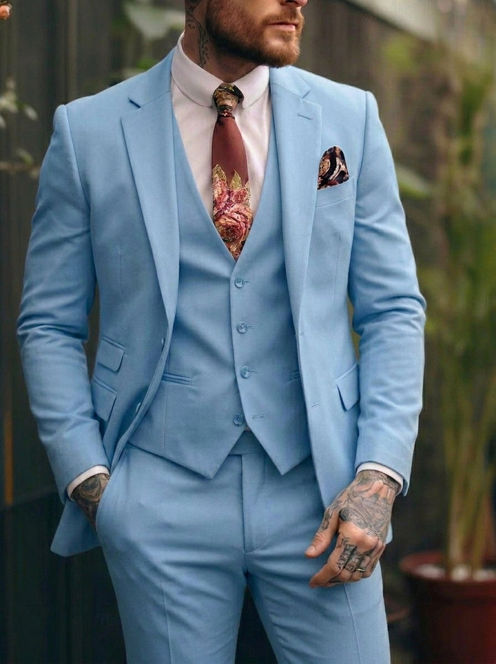 Costumes de Mariage 3 Pièces pour Hommes, Coupe Ajustée, Simple Boutonnage et Un Bouton