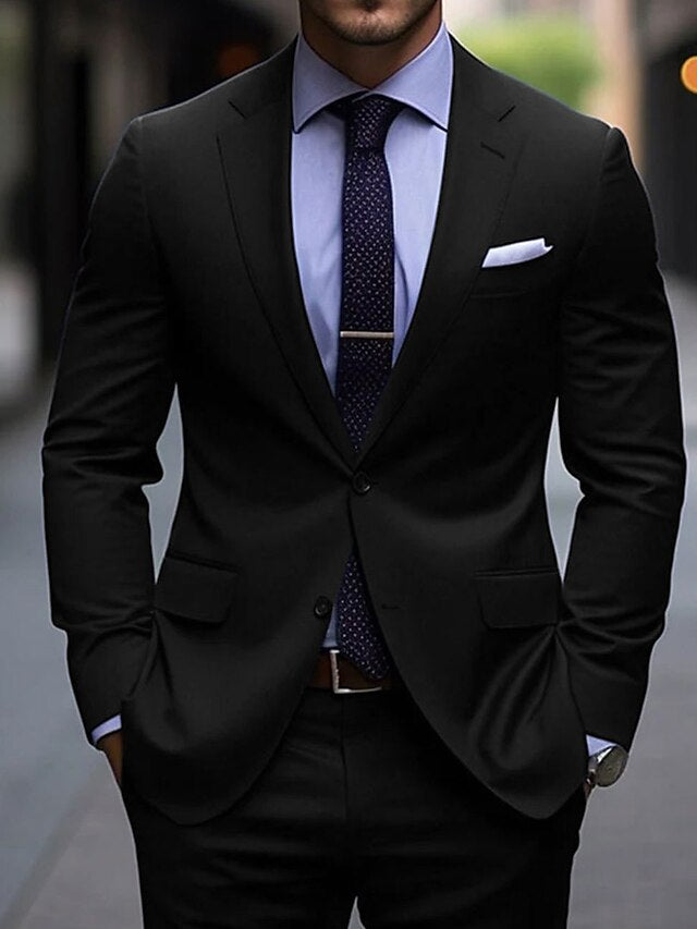 Costumes de Mariage 2 Pièces pour Hommes, Coupe Ajustée, Simple Boutonnage, Deux Boutons