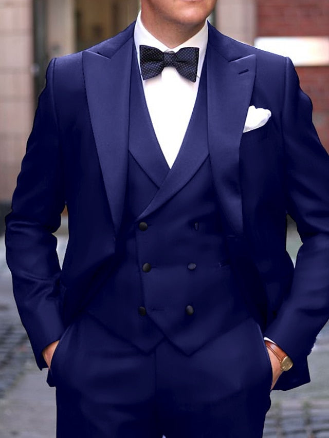 Costumes de Mariage 3 Pièces pour Hommes, Coupe Ajustée, Simple Boutonnage et Un Bouton