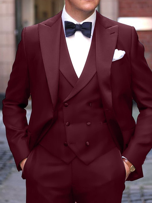 Costumes de Mariage 3 Pièces pour Hommes, Coupe Ajustée, Simple Boutonnage et Un Bouton