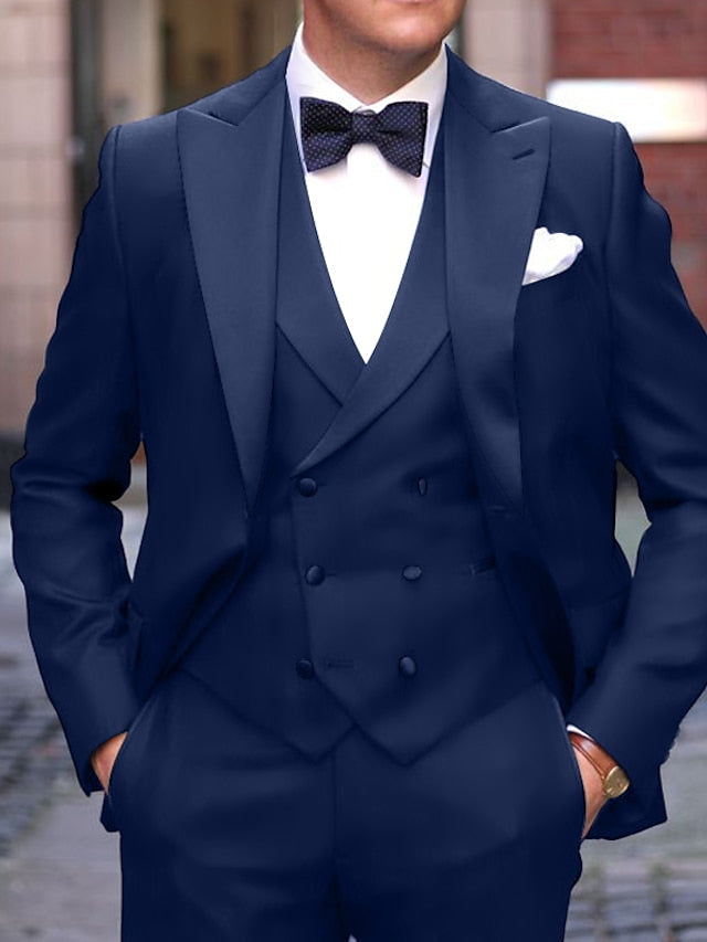 Costumes de Mariage 3 Pièces pour Hommes, Coupe Ajustée, Simple Boutonnage et Un Bouton