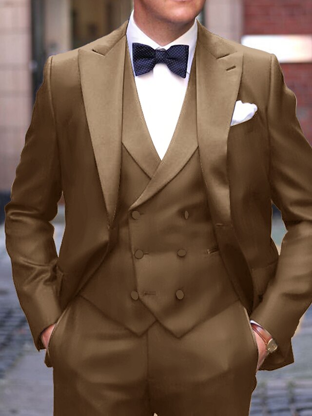 Costumes de Mariage 3 Pièces pour Hommes, Coupe Ajustée, Simple Boutonnage et Un Bouton