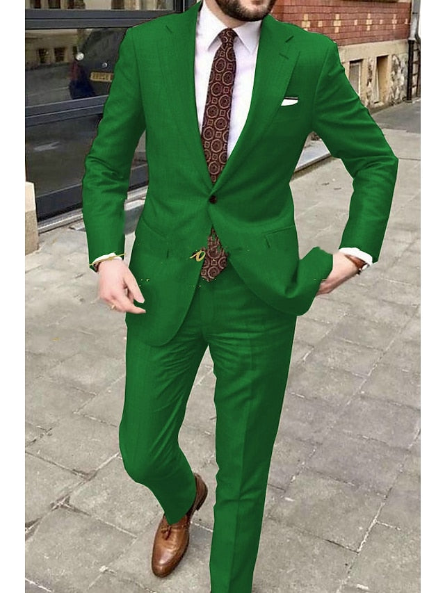 Costumes de Mariage 2 Pièces pour Hommes, Coupe Ajustée, Simple Boutonnage, Deux Boutons