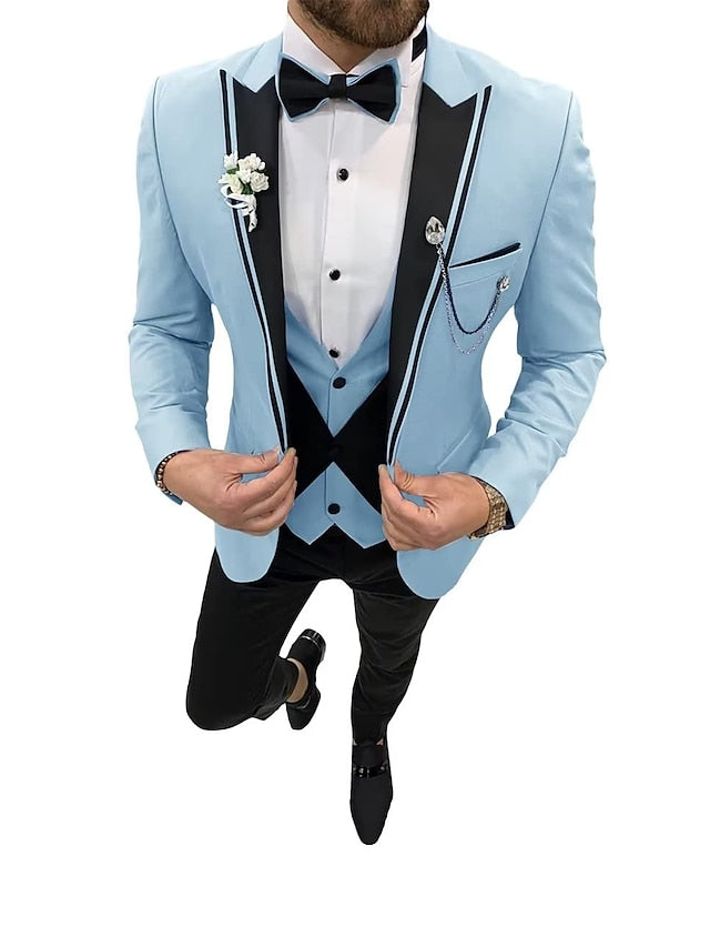 Costumes de Mariage 3 Pièces pour Hommes, Coupe Ajustée, Simple Boutonnage et Un Bouton