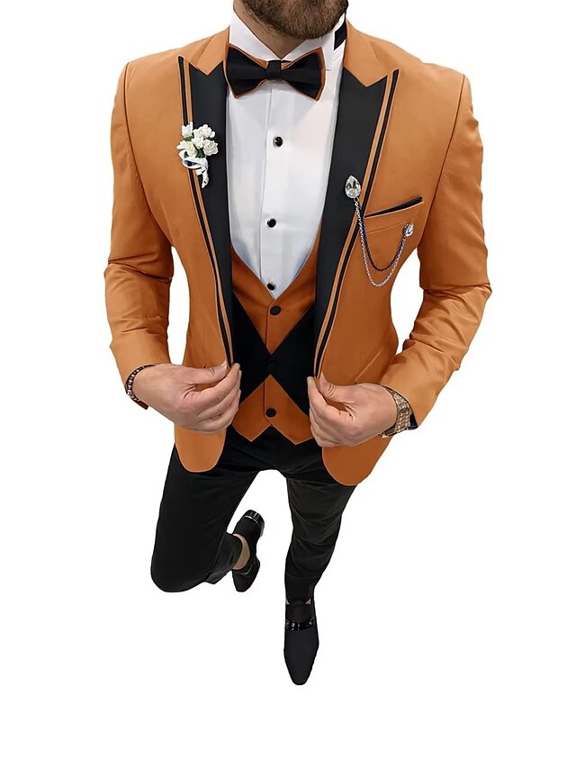 Costumes de Mariage 3 Pièces pour Hommes, Coupe Ajustée, Simple Boutonnage et Un Bouton
