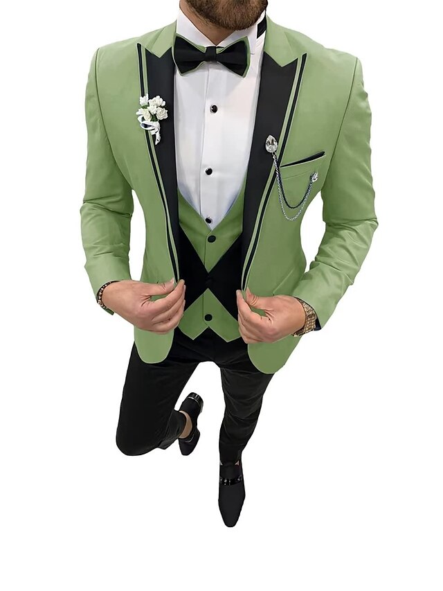 Costumes de Mariage 3 Pièces pour Hommes, Coupe Ajustée, Simple Boutonnage et Un Bouton