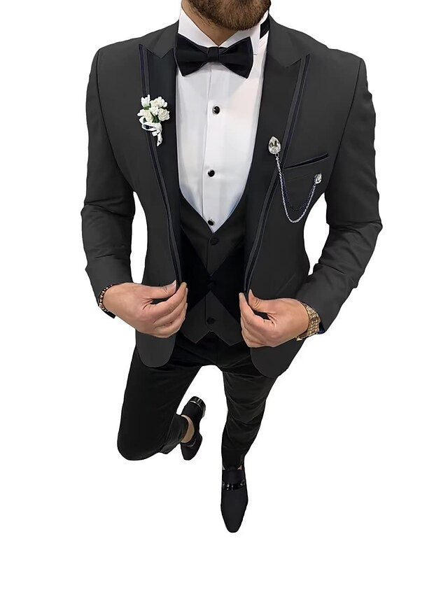 Costumes de Mariage 3 Pièces pour Hommes, Coupe Ajustée, Simple Boutonnage et Un Bouton