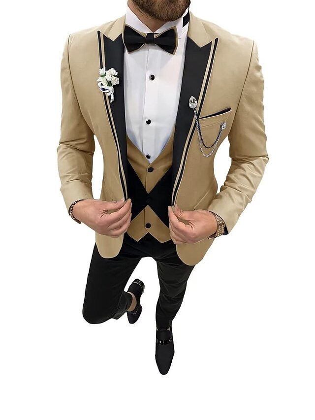Costumes de Mariage 3 Pièces pour Hommes, Coupe Ajustée, Simple Boutonnage et Un Bouton