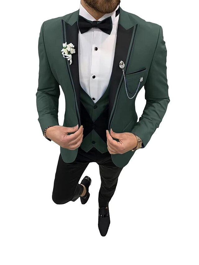 Costumes de Mariage 3 Pièces pour Hommes, Coupe Ajustée, Simple Boutonnage et Un Bouton