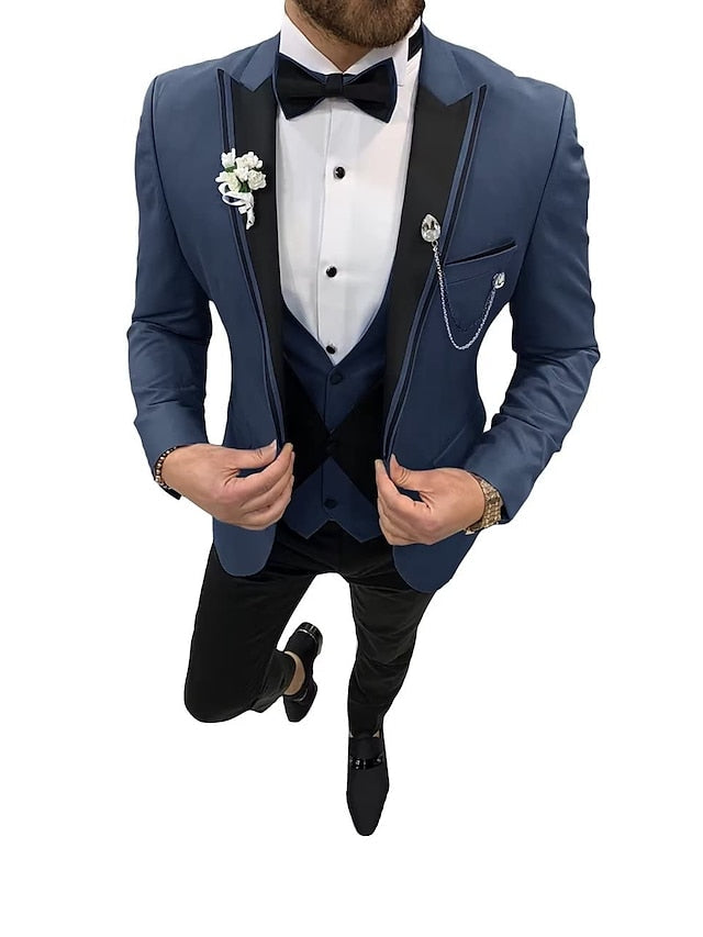 Costumes de Mariage 3 Pièces pour Hommes, Coupe Ajustée, Simple Boutonnage et Un Bouton