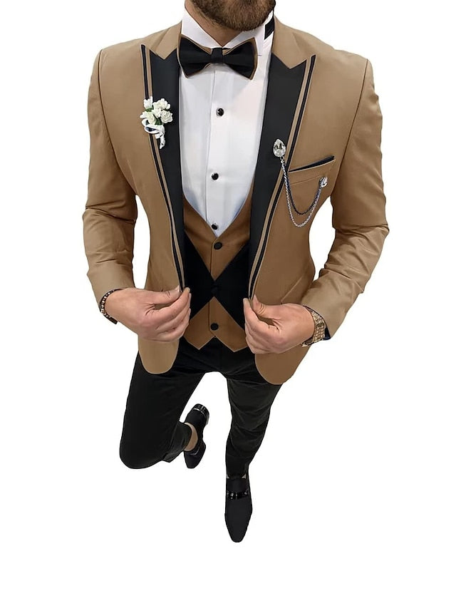 Costumes de Mariage 3 Pièces pour Hommes, Coupe Ajustée, Simple Boutonnage et Un Bouton