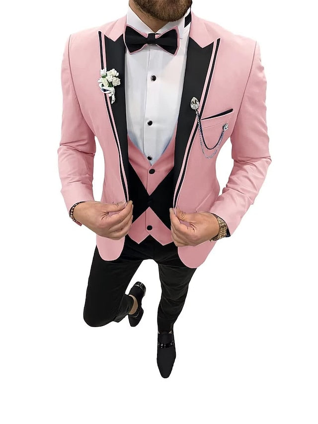 Costumes de Mariage 3 Pièces pour Hommes, Coupe Ajustée, Simple Boutonnage et Un Bouton
