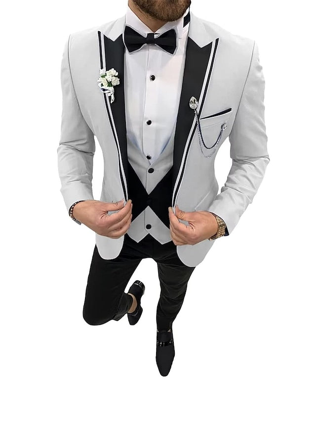 Costumes de Mariage 3 Pièces pour Hommes, Coupe Ajustée, Simple Boutonnage et Un Bouton